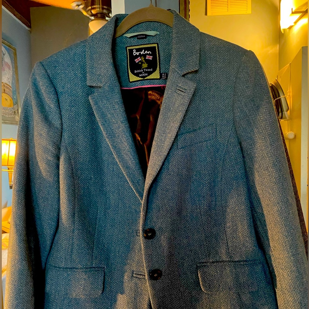Boden British Tweed light blue blazer US10